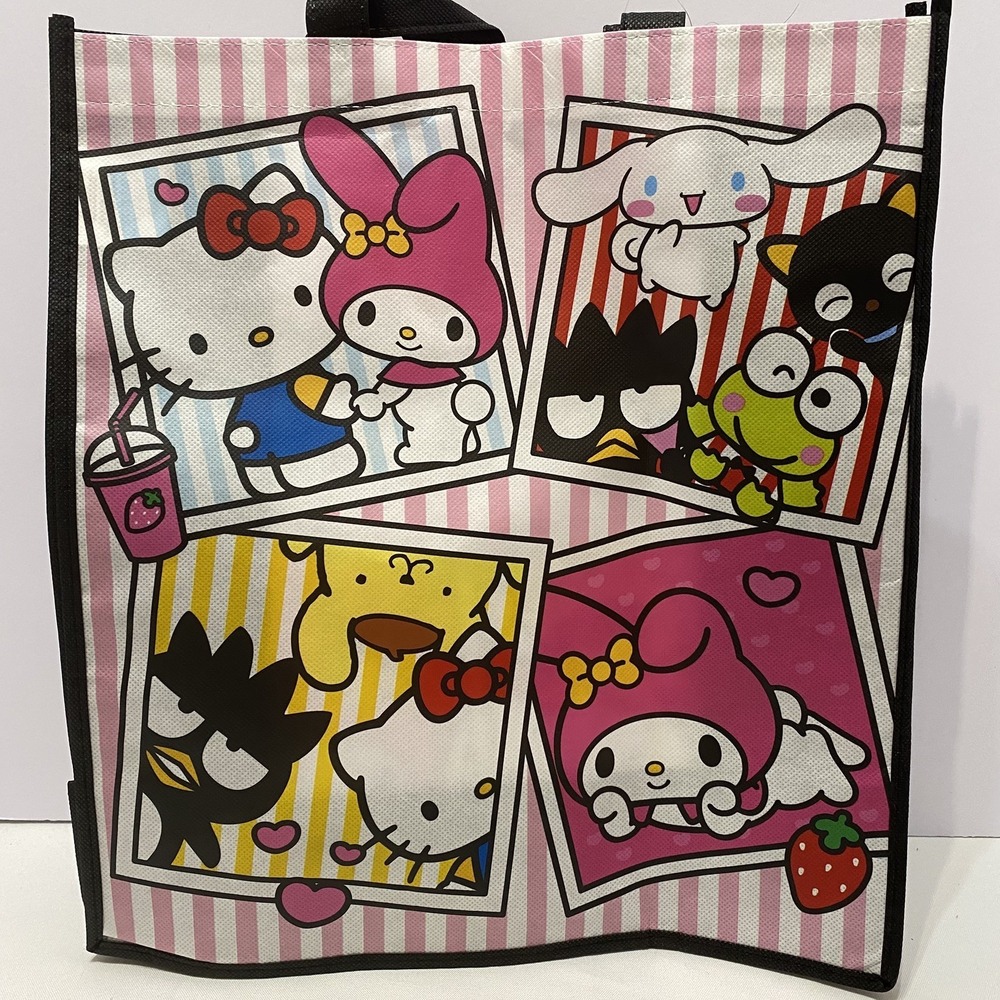Hello Kitty & Friends Reusable Tote‎ Bag Pink White Striped Sanrio NWT